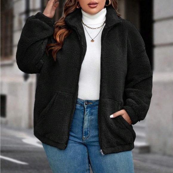 Plus size cost zip up teddy jacket - Picture 16 of 16